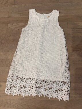 Doe a Dear White Lace Dress Girls Size 8 Crochet Eyelet